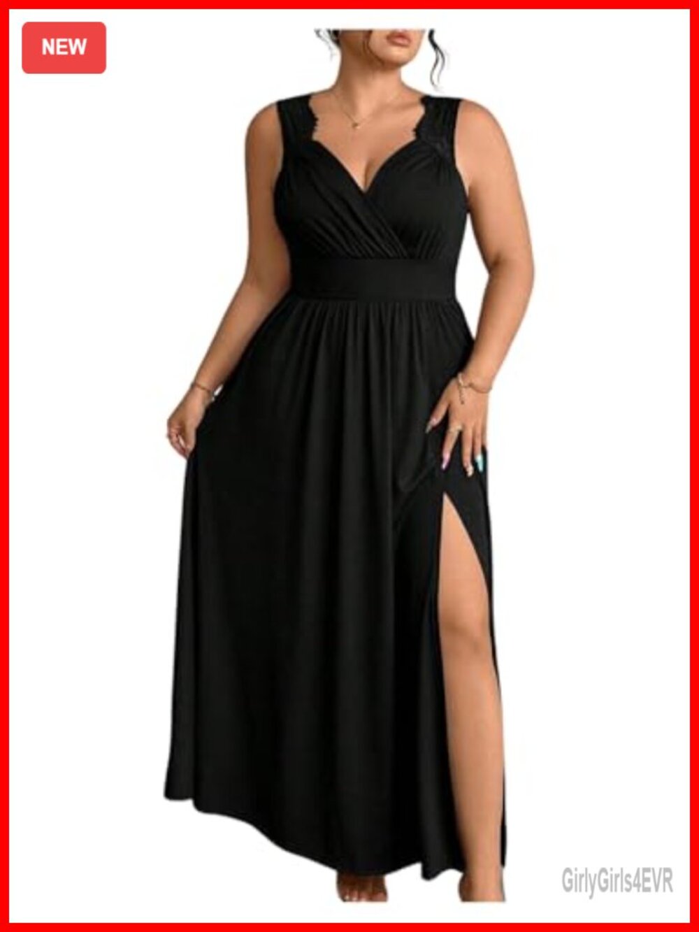 Plus Size Formal Evening Maxi Dress Ruffle Lace Sleeveless Wedding Guest